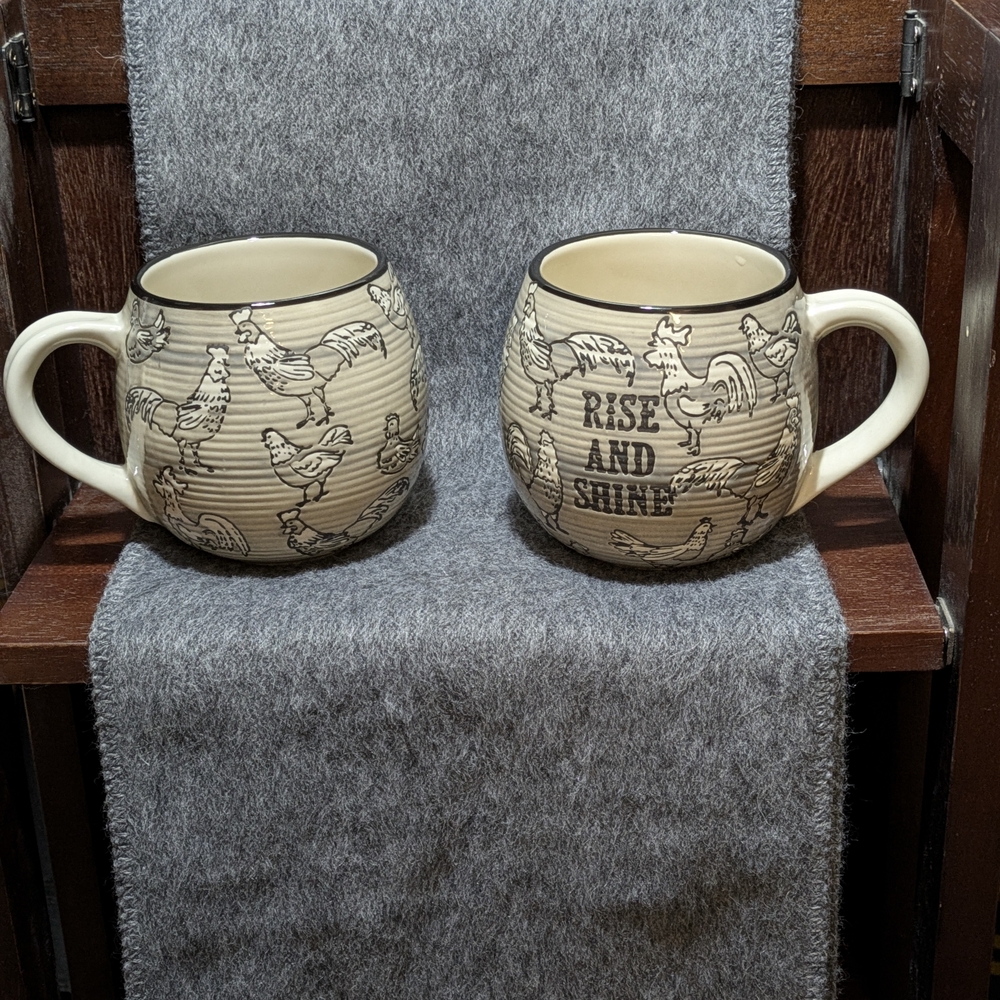 Karma Cream and Black Chicken Mugs